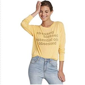 Doe Yellow Long Sleeved Essential Oil Obsessed Graphic Shirt Size S